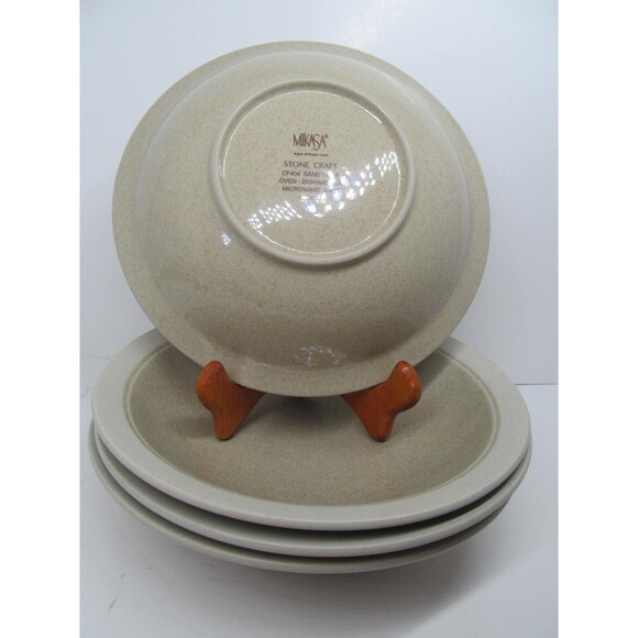 Mikasa Stone Craft CF-404 Sand Piper Set Of 4 Yellow/Green 8" Soup Bowls VGC - Picture 4 of 6